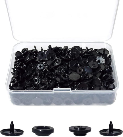100 Sets T5 Round Resin Plastic Snap Fasteners, No Sew Press Stud Buttons for Baby Clothes, Nappies, Sewing and DIY Crafts, Black In Australia - Darrahopens