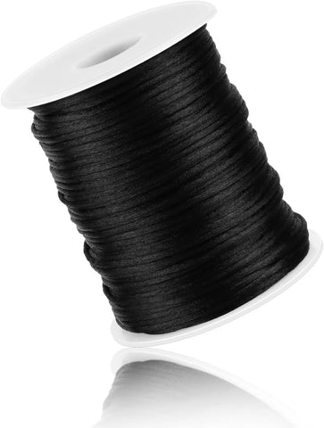 Braided Nylon Cord for Jewellery Making, Satin Thread for Bracelets, Beading, Ornaments and Lanyards, Black, 2 mm x 100.6 m