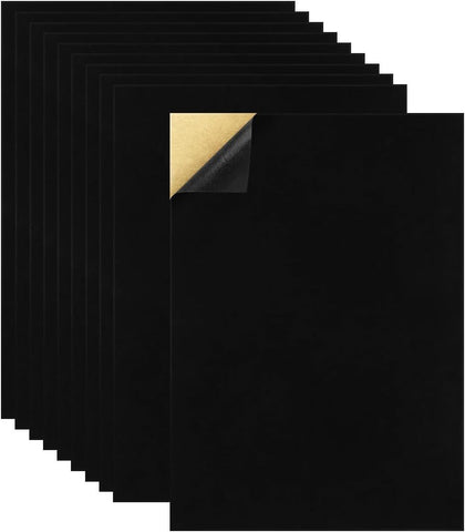 10 Pack Self Adhesive Felt Sheets, Velvet Flock Liner for Drawers, Jewellery Boxes, Craft Projects and Furniture, Black, 21.1 x 30 cm