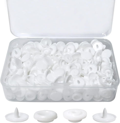 100 Sets T5 Round Resin Plastic Snap Fasteners, No Sew Press Stud Buttons for Baby Clothes, Nappies, Sewing and DIY Crafts, White
