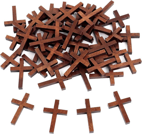 50 Pack Small Wooden Cross Pendants, Unfinished Wood Charms for Easter Crafts, Baptism Favours, Rosary Jewellery and DIY Decor, 3 x 4.1 cm In Australia - Darrahopens