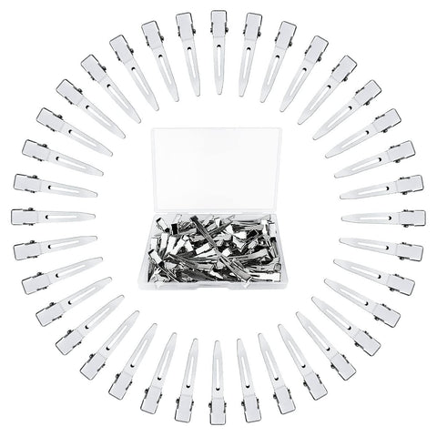 50 Pack Metal Duckbill Hair Clips, Single Prong Sectioning Clips for Hair Styling, Colouring, Extensions, Bows and Salon Use, Silver, 4.5 cm