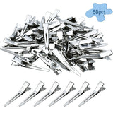 50 Pack Metal Duckbill Hair Clips, Single Prong Sectioning Clips for Hair Styling, Colouring, Extensions, Bows and Salon Use, Silver, 4.5 cm