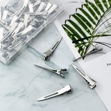 50 Pack Metal Duckbill Hair Clips, Single Prong Sectioning Clips for Hair Styling, Colouring, Extensions, Bows and Salon Use, Silver, 4.5 cm