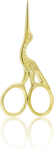 Stork Embroidery Scissors, Sharp Point Steel Sewing Scissors for Needlework, Thread Cutting, Crafts and Repairs, Gold, 9.1 cm