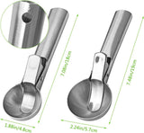 2 Pack Stainless Steel Trigger Ice Cream Scoops, Heavy Duty Portion Spoons for Gelato, Sorbet, Fruit and Desserts, Silver, 19.1 x 5.3 cm