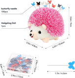 Hedgehog Pin Cushion Sewing Kit with 100 Colourful Butterfly Pins, Dressmaker Pincushion for Sewing, Quilting and Craft Projects, Pink