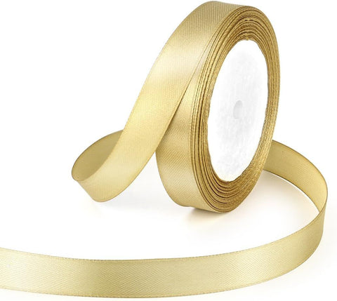 1 Roll Double Sided Satin Ribbon, Smooth Fabric Ribbon for Gift Wrapping, Bows, Florists, Wedding Decor and Crafts, Gold, 1.5 cm x 21.9 m