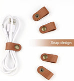 5 Pack PU Leather Cable Organisers, Reusable Cord Keepers for Earphones, Charging Cables, Headsets and Travel Accessories, Brown