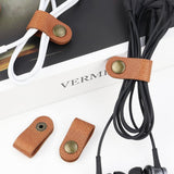 5 Pack PU Leather Cable Organisers, Reusable Cord Keepers for Earphones, Charging Cables, Headsets and Travel Accessories, Brown