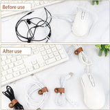 5 Pack PU Leather Cable Organisers, Reusable Cord Keepers for Earphones, Charging Cables, Headsets and Travel Accessories, Brown