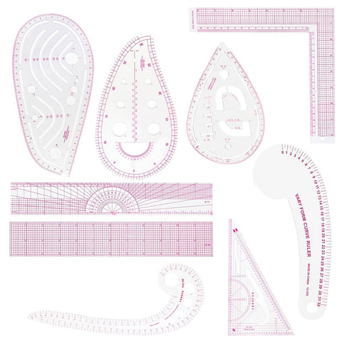 9 Piece Clear Metric Sewing Ruler Set, French Curves and Pattern Making Templates for Fashion Design, Tailoring, Drafting and Crafts In Australia - Darrahopens