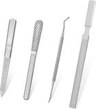 4 Piece Stainless Steel Nail Care Kit, Reusable Nail Files and Nail Lifters with Non Slip Handles for Callus and Dead Skin Removal