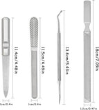 4 Piece Stainless Steel Nail Care Kit, Reusable Nail Files and Nail Lifters with Non Slip Handles for Callus and Dead Skin Removal