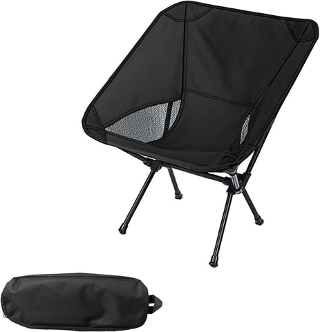 Portable Folding Camping Chair with Carry Bag, Lightweight Outdoor Seat for Hiking, Fishing, Picnics, Beach Trips and Backyard Use, Black