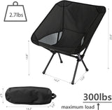 Portable Folding Camping Chair with Carry Bag, Lightweight Outdoor Seat for Hiking, Fishing, Picnics, Beach Trips and Backyard Use, Black