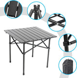 Foldable Aluminium Camping Side Table with Carry Bag, Lightweight Table for Cooking, Hiking, Picnics and BBQs, Black, 53.6 x 51.1 x 50 cm