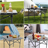 Foldable Aluminium Camping Side Table with Carry Bag, Lightweight Table for Cooking, Hiking, Picnics and BBQs, Black, 53.6 x 51.1 x 50 cm