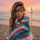 Handwoven Mexican Blanket, Lightweight Throw for Yoga, Beach, Camping, Picnics, Home Decor and Outdoor Events, Burgundy