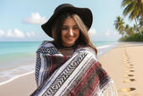 Handwoven Mexican Blanket, Lightweight Throw for Yoga, Beach, Camping, Picnics, Home Decor and Outdoor Events, Burgundy