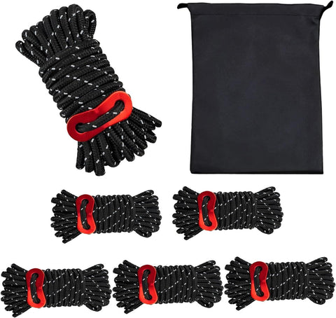 6 Pack Tent Guy Lines with Aluminium Tensioners, Lightweight Reflective Camping Cord for Tents, Tarps, Canopies and Outdoor Shelters, Black In Australia - Darrahopens