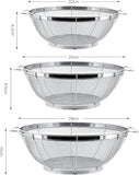 3 Piece Stainless Steel Colander Set with Handles, Nesting Strainer Bowls for Pasta, Rice, Fruit and Vegetables, 22 cm, 25 cm and 28 cm