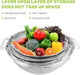 3 Piece Stainless Steel Colander Set with Handles, Nesting Strainer Bowls for Pasta, Rice, Fruit and Vegetables, 22 cm, 25 cm and 28 cm
