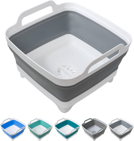 9 L Collapsible Dishpan with Drain Plug and Carry Handles, Foldable Wash Basin for Dishes, Cleaning, Camping and Portable Sinks, Grey In Australia - Darrahopens