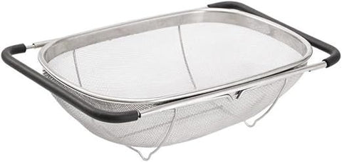 Over Sink Expandable Stainless Steel Colander, Fine Mesh Strainer Basket with Rubber Grip Handles for Rinsing Pasta, Fruit and Vegetables