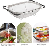 Over Sink Expandable Stainless Steel Colander, Fine Mesh Strainer Basket with Rubber Grip Handles for Rinsing Pasta, Fruit and Vegetables
