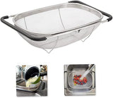 Over Sink Expandable Stainless Steel Colander, Fine Mesh Strainer Basket with Rubber Grip Handles for Rinsing Pasta, Fruit and Vegetables