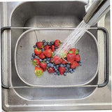 Over Sink Expandable Stainless Steel Colander, Fine Mesh Strainer Basket with Rubber Grip Handles for Rinsing Pasta, Fruit and Vegetables