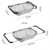 Over Sink Expandable Stainless Steel Colander, Fine Mesh Strainer Basket with Rubber Grip Handles for Rinsing Pasta, Fruit and Vegetables