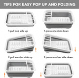 Collapsible Dish Drying Rack, Pop Up Dinnerware Drainer and Plate Organiser for Kitchen, RV, Caravan, Camping and Travel, Grey