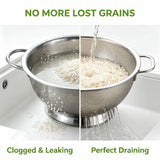 Stainless Steel Mesh Kitchen Strainer, Food Sieve with Riveted Handles and Ring Base for Pasta, Rice, Vegetables, Fruit and Draining