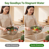 Stainless Steel Mesh Kitchen Strainer, Food Sieve with Riveted Handles and Ring Base for Pasta, Rice, Vegetables, Fruit and Draining