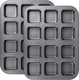 2 Pack 12 Cavity Brownie and Muffin Pans, Non Stick Carbon Steel Bakeware for Mini Cakes, Brownies, Bread and Desserts, Grey In Australia - Darrahopens