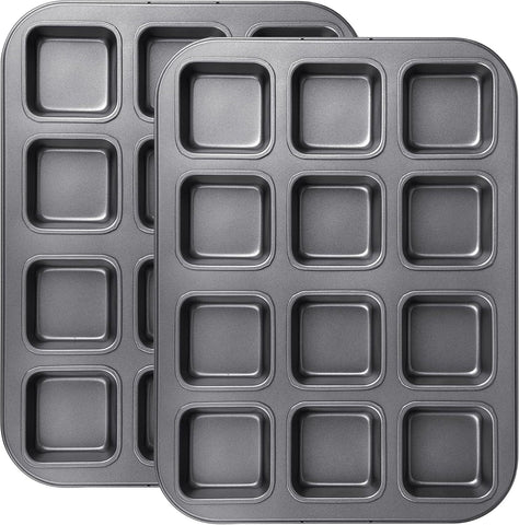 2 Pack 12 Cavity Brownie and Muffin Pans, Non Stick Carbon Steel Bakeware for Mini Cakes, Brownies, Bread and Desserts, Grey In Australia - Darrahopens
