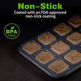 2 Pack 12 Cavity Brownie and Muffin Pans, Non Stick Carbon Steel Bakeware for Mini Cakes, Brownies, Bread and Desserts, Grey