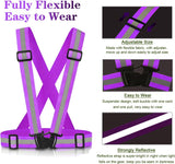 2 Pack High Visibility Reflective Safety Vests, Adjustable Running Gear for Walking, Cycling, Jogging and Night Exercise, Blue and Purple