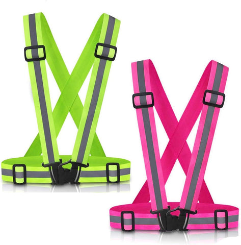 2 Pack High Visibility Reflective Safety Vests, Adjustable Running Gear for Walking, Cycling, Jogging and Night Exercise, Green and Pink In Australia - Darrahopens