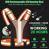 Rechargeable LED Reflective Running Vest, Adjustable High Visibility Safety Gear for Night Walking, Cycling, Jogging and Exercise, Orange
