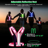 Rechargeable LED Reflective Running Vest, Adjustable High Visibility Safety Gear for Night Walking, Cycling, Jogging and Exercise, Pink