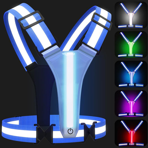 Rechargeable LED Reflective Running Vest, Adjustable High Visibility Safety Gear for Night Walking, Cycling, Jogging and Exercise, Blue In Australia - Darrahopens
