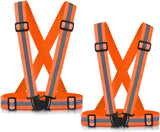 2 Pack High Visibility Reflective Safety Vests, Adjustable Running Gear for Cycling, Jogging, Walking and Night Exercise, Orange