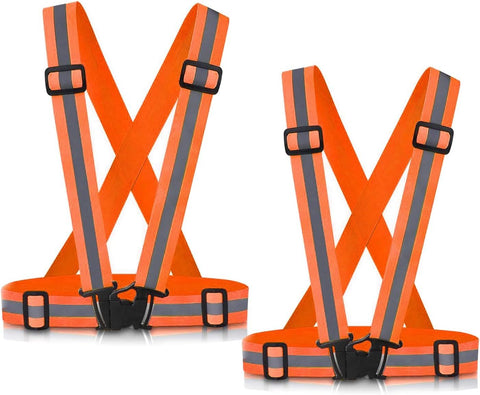 2 Pack High Visibility Reflective Safety Vests, Adjustable Running Gear for Cycling, Jogging, Walking and Night Exercise, Orange