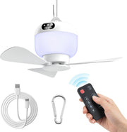 Rechargeable Camping Fan with Light and Remote, Portable Hanging Tent Fan with 3 Speeds, 3 Light Modes and Timer for Travel and Outdoors In Australia - Darrahopens
