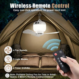 Rechargeable Camping Fan with Light and Remote, Portable Hanging Tent Fan with 3 Speeds, 3 Light Modes and Timer for Travel and Outdoors In Australia - Darrahopens
