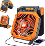 Four Function Solar Camping Fan with LED Light and Compass, Rechargeable Portable Tent Fan with 4 Speeds and 3 Timer Settings