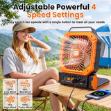 Four Function Solar Camping Fan with LED Light and Compass, Rechargeable Portable Tent Fan with 4 Speeds and 3 Timer Settings
